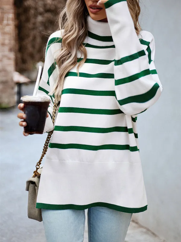 Women's Long Sleeve Striped Turtleneck Sweater