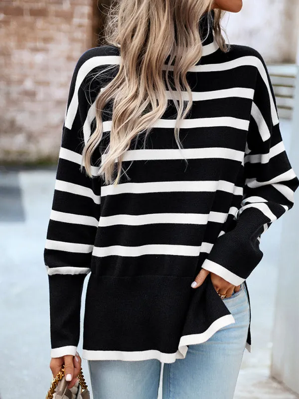 Women's Long Sleeve Striped Turtleneck Sweater