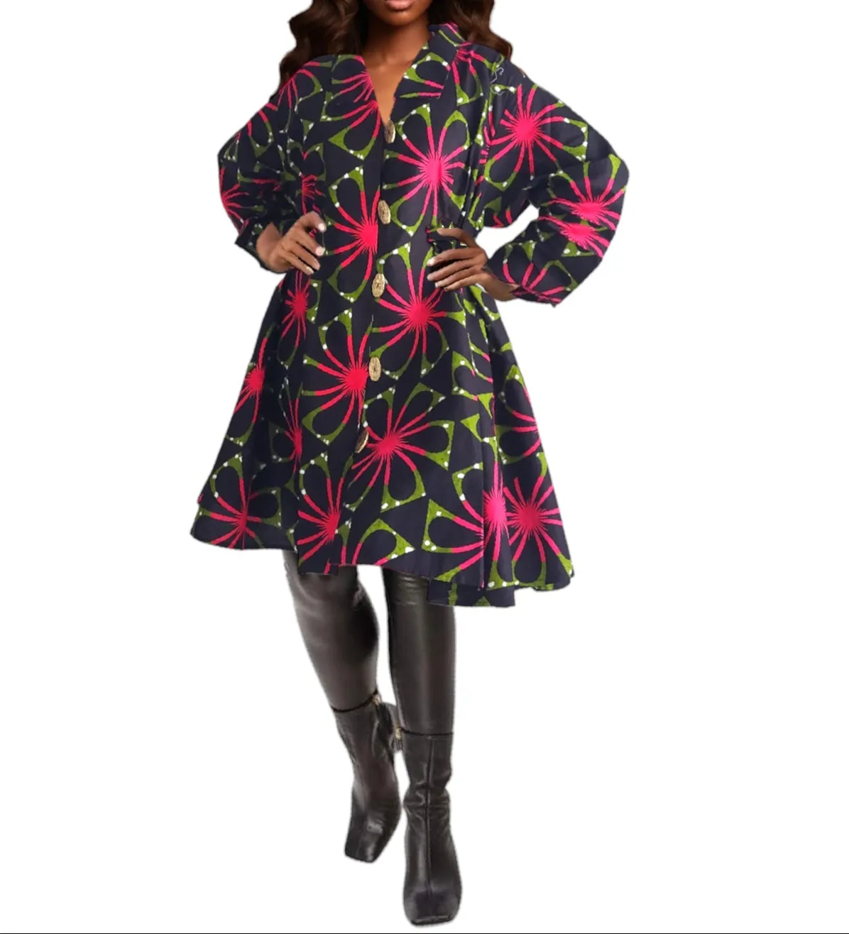 Women's Mid Length African Print Coat Dress