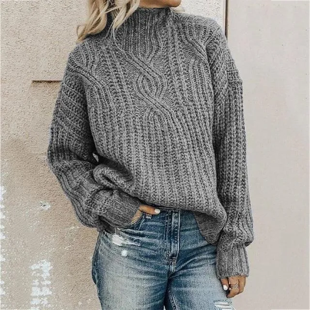 Women's turtleneck knitted sweater pullover sweater